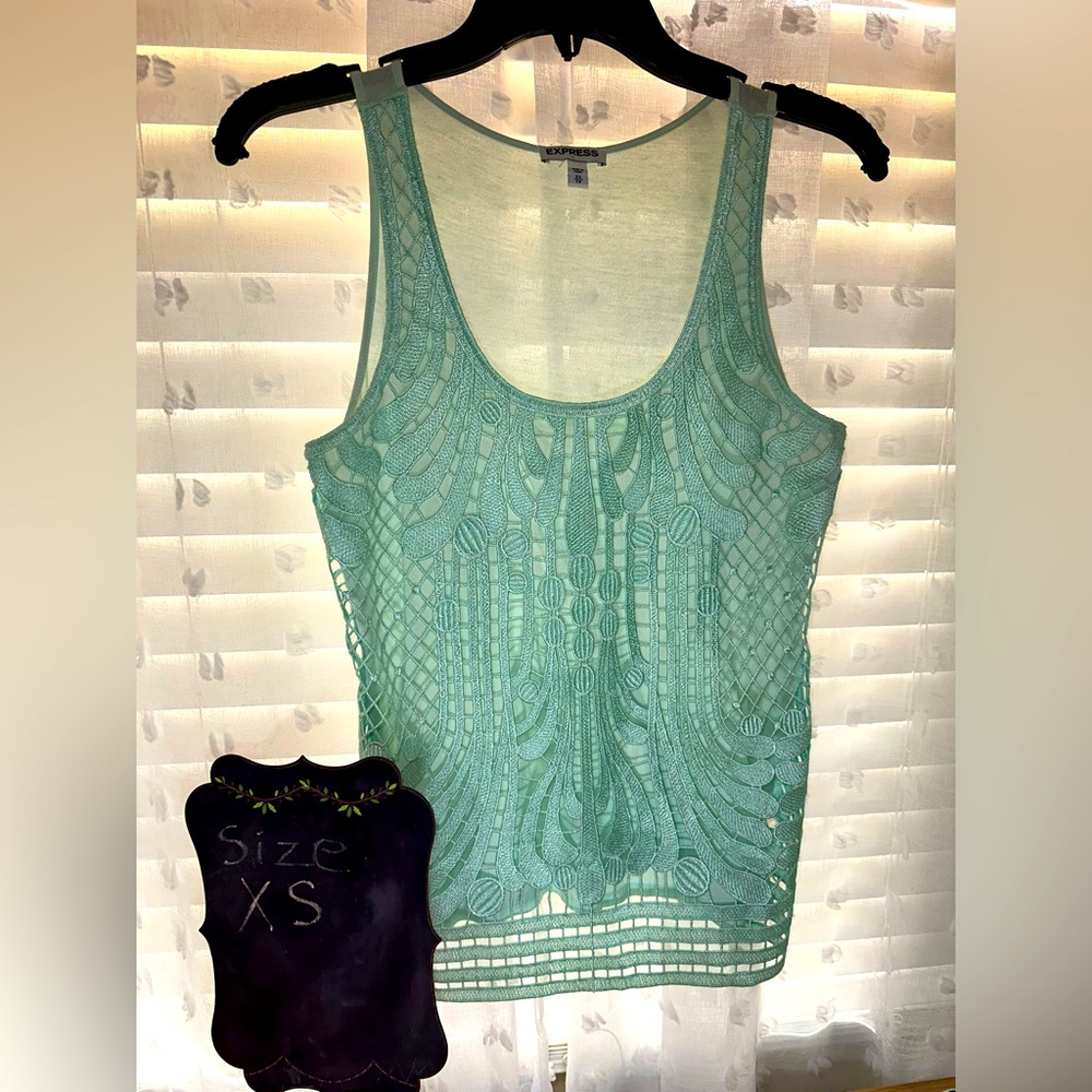 Express dressy tank with lace overlay color teal size X-small